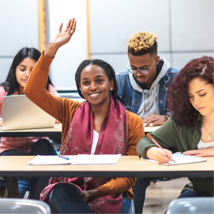 Image of student with raised hand