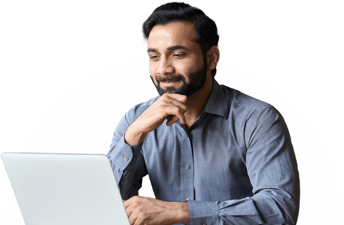 Person working on laptop smiling