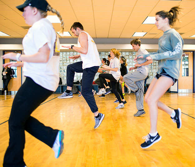 Students doing exercises