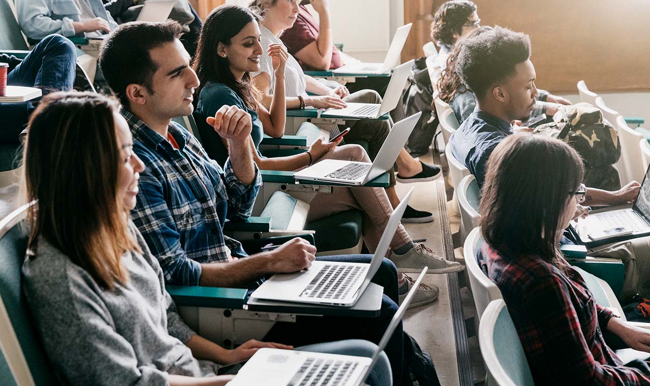 Students engaged in a lecture hall