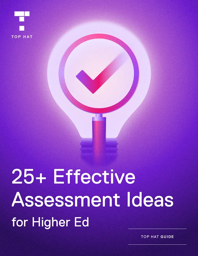 Top Hat guide cover: "25+ Effective Assessment Ideas for Higher Ed"
