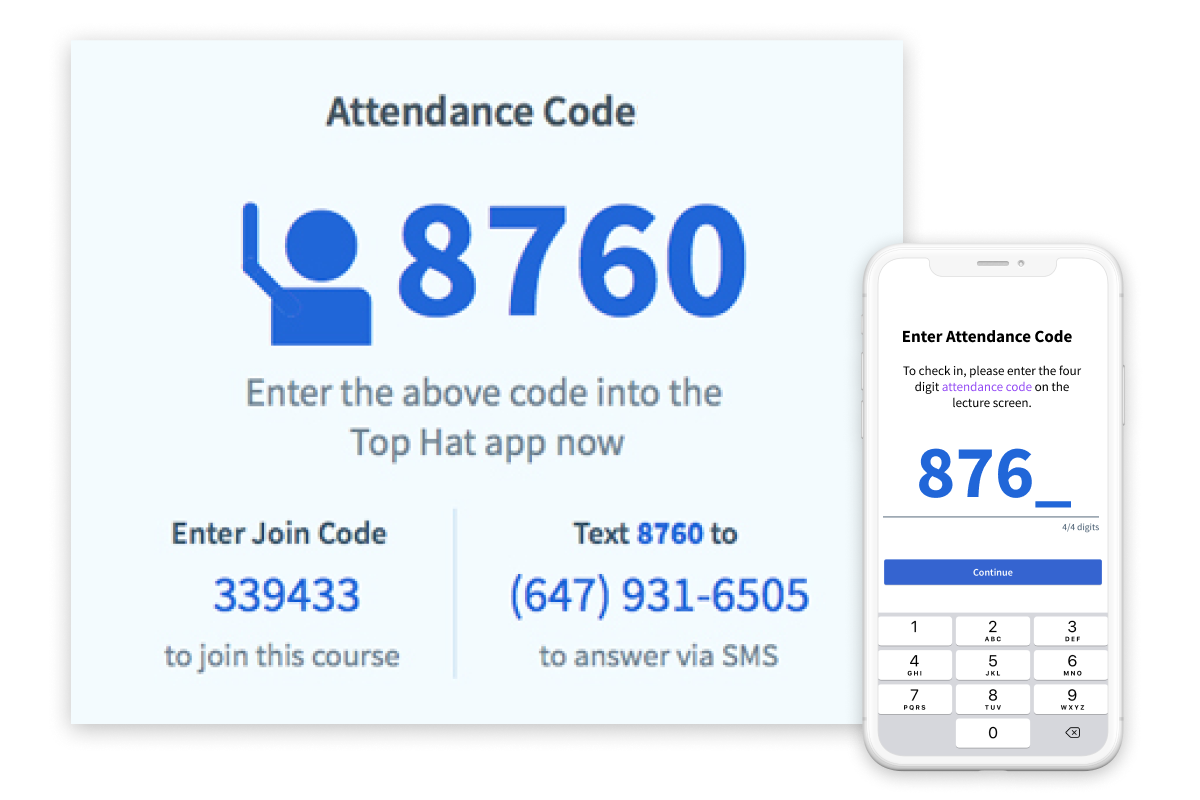 Attendance screen on the top hat application shown on desktop and mobile