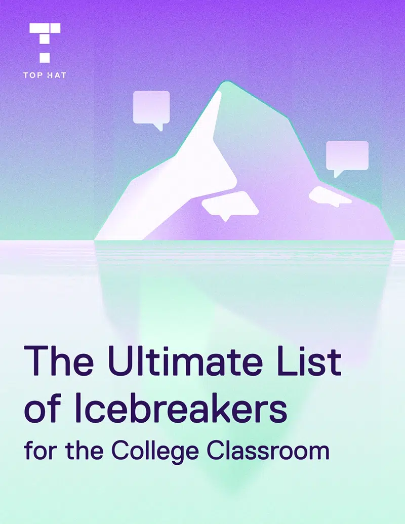 Top Hat guide cover: "The Ultimate List of Icebreakers for the College Classroom"