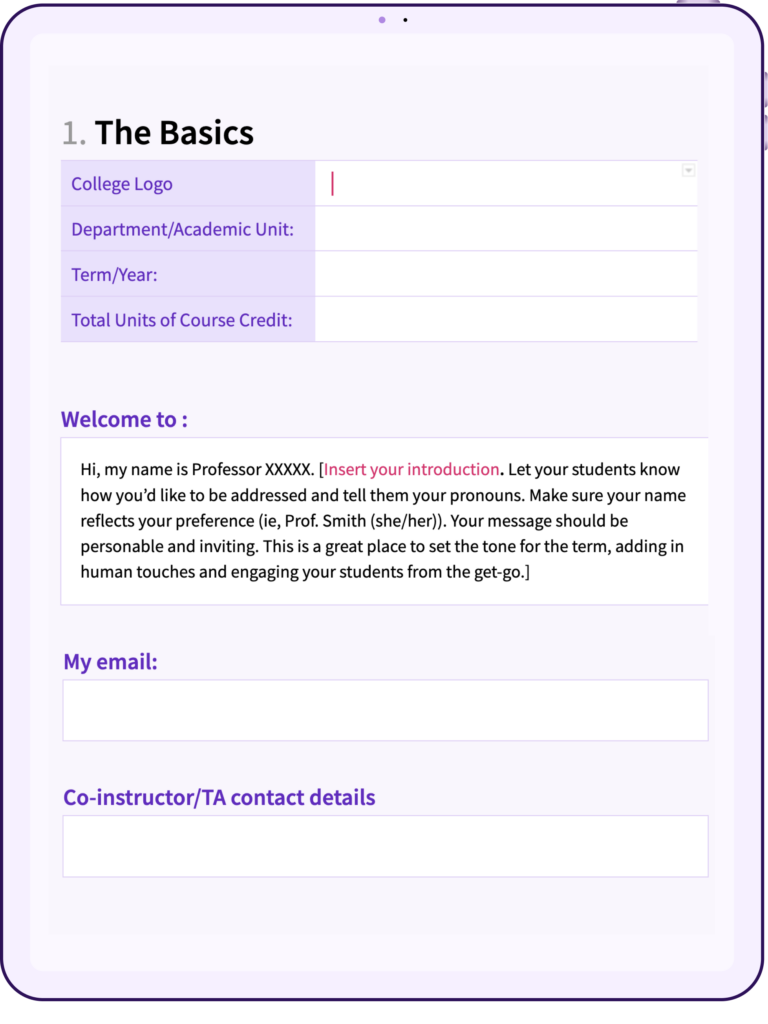 An iPad image with a syllabus template included.