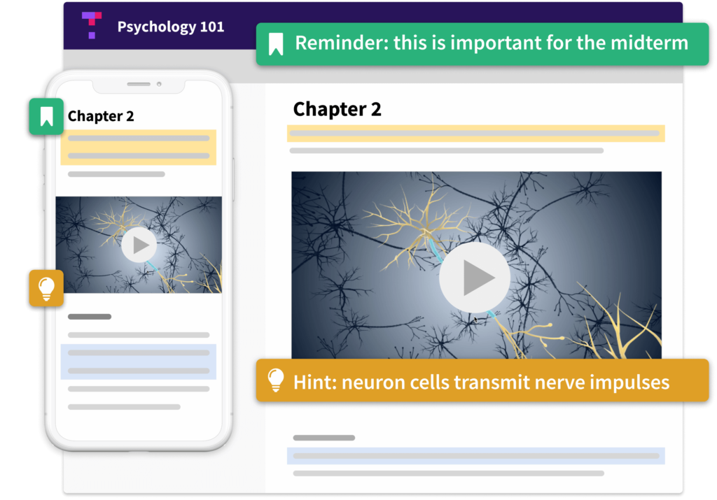 Interactive textbook on a web screen and a mobile device