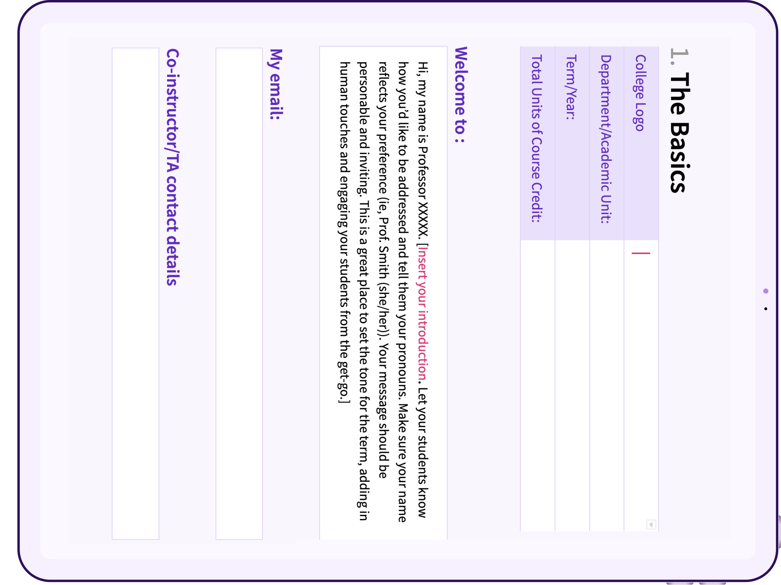 A free syllabus template for college courses displayed on an iPad